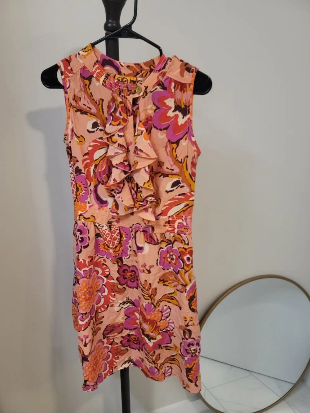 Tory Burch Darilynn Pink Grapefruit Wildflower Ruffle Silk Dress 4 $498 NWOT